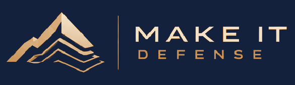 Make IT Defense LLC logo — copper peaks and wordmark on dark slate